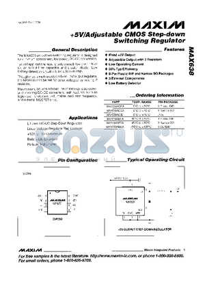 MAX638 datasheet - 5V/Adjustable CMOS Step-down Switching Regulator