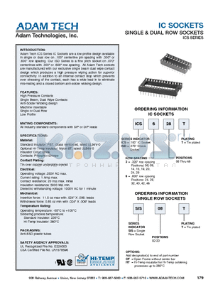 ISD348T datasheet - IC SOCKETS SINGLE & DUAL ROW SOCKETS