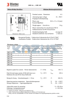 GBU6G datasheet - Silicon-Bridge Rectifiers