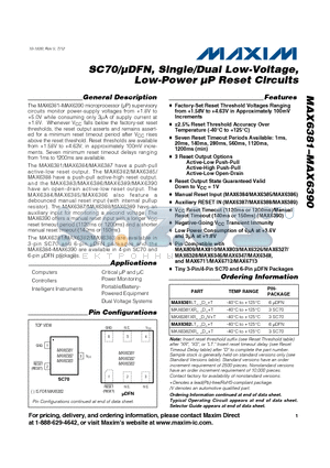 MAX6381 datasheet - SC70/lDFN, Single/Dual Low-Voltage, Low-Power lP Reset Circuits