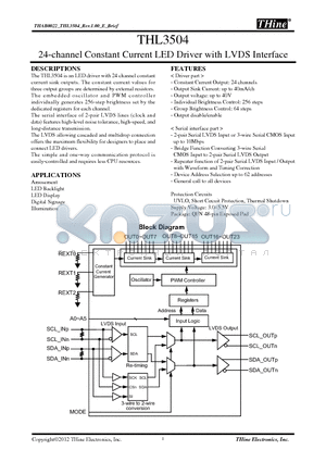 THL3503 datasheet - 16-channel Constant Current LED Driver with LVDS Interface