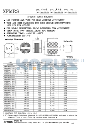 XFSDR75 datasheet - INDUCTORS