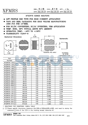 XFSDR75-220 datasheet - INDUCTORS