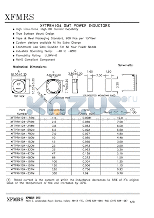 XFTPRH104-221M datasheet - SMT POWER INDUCTORS