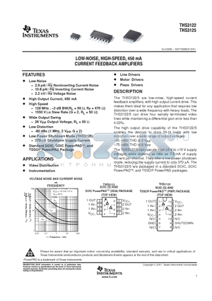 THS3122IDDA datasheet - LOW-NOISE, HIGH-SPEED, 450 mA CURRENT FEEDBACK AMPLIFIERS