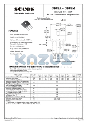 GBU8K datasheet - 8.0 A MP Glass Passivated Bridge Rectifiers