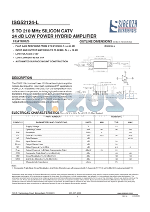 ISG52124-L datasheet - 5 TO 210 MHz SILICON CATV 24 dB LOW POWER HYBRID AMPLIFIER