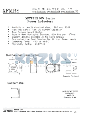 XFTPRH1205-681M datasheet - POWER INDUCTORS