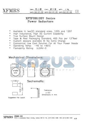 XFTPRH1207-151M datasheet - POWER INDUCTORS