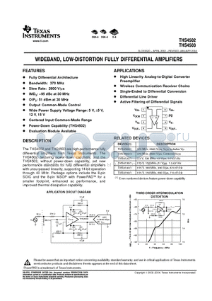 THS4503CDGNDT datasheet - WIDEBAND, LOW-DISTORTION FULLY DIFFERENTIAL AMPLIFIERS