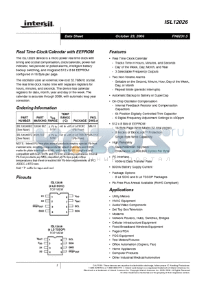 ISL12026IVZ-T datasheet - Real Time Clock/Calendar with EEPROM