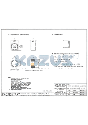 XFTPRH1210-330M datasheet - UNLESS OTHERWISE SPECIFIED TOLERANCES -0.25 DIMENSIONS IN MM