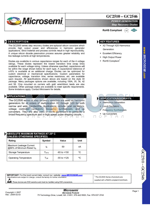 GC2530 datasheet - POWER GENERATION Step Recovery Diodes