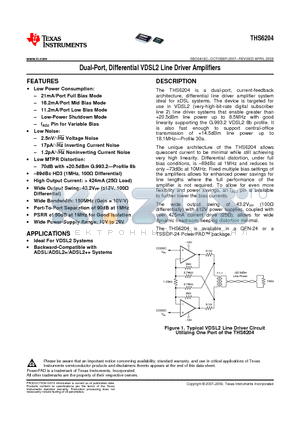 THS6204IPWPR datasheet - Dual-Port, Differential VDSL2 Line Driver Amplifiers