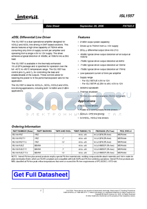 ISL1557 datasheet - xDSL Differential Line Driver