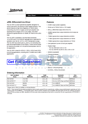 ISL1557IUEZ-T7 datasheet - xDSL Differential Line Driver