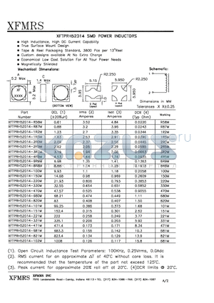 XFTPRH52D14 datasheet - SMD POWER INDUCTORS