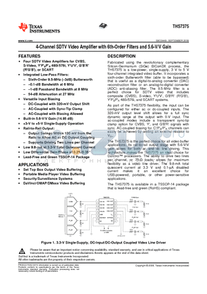THS7375 datasheet - 4-Channel SDTV Video Amplifier with 6th-Order Filters and 5.6-V/V Gain