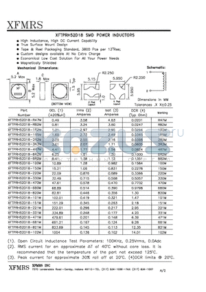 XFTPRH52D18-100M datasheet - SMD POWER INDUCTORS