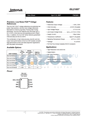 ISL21007DFB812Z datasheet - Precision, Low Noise FGA Voltage References