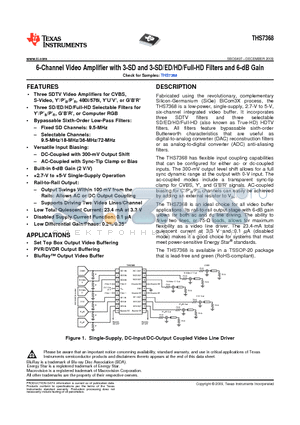 THS7368IPWR datasheet - 6-Channel Video Amplifier with 3-SD and 3-SD/ED/HD/Full-HD Filters and 6-dB Gain