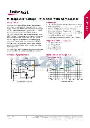ISL21440IUZ-T13 datasheet - Micropower Voltage Reference with Comparator