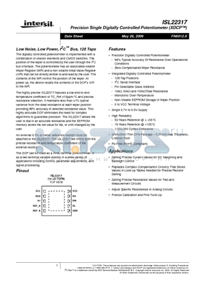 ISL22317UFRTZ datasheet - Precision Single Digitally Controlled Potentiometer (XDCP)