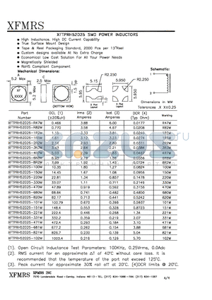 XFTPRH52D25-101M datasheet - SMD POWER INDUCTORS
