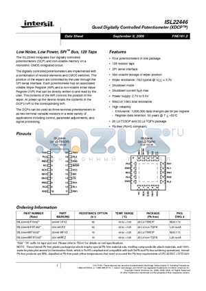 ISL22446 datasheet - Quad Digitally Controlled Potentiometer XDCP