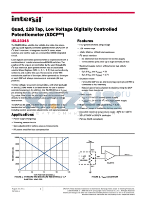 ISL23348UFRZ datasheet - Quad, 128 Tap, Low Voltage Digitally Controlled Potentiometer (XDCP)