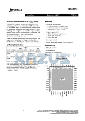 ISL24003IRZ-T7 datasheet - Multi-Channel Buffers Plus VCOM Driver