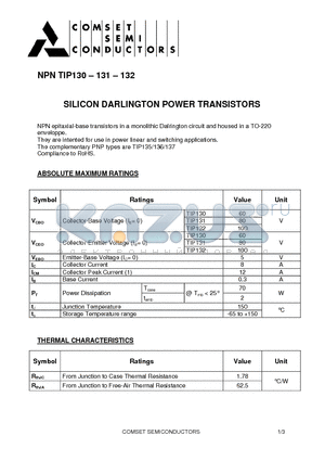 TIP132 datasheet - SILICON DARLINGTON POWER TRANSISTORS