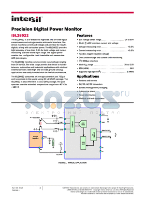 ISL28022FRZ datasheet - Precision Digital Power Monitor