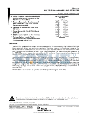 GD75232DB datasheet - MULTIPLE RS-232 DRIVERS AND RECEIVERS