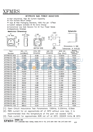 XFTPRH73-1R0 datasheet - SMD POWERE INDUCTORS