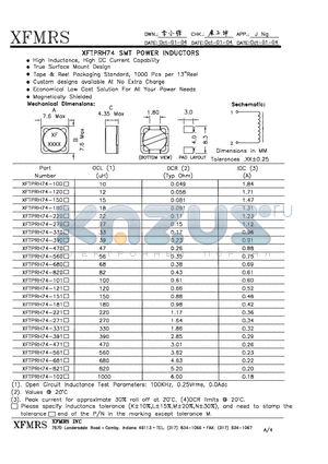 XFTPRH74-101 datasheet - SMT POWER INDUCTORS