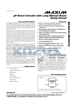 MAX6443 datasheet - lP Reset Circuits with Long Manual Reset Setup Period