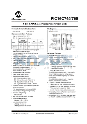 PIC16C745TI/P datasheet - 8-Bit CMOS Microcontrollers with USB