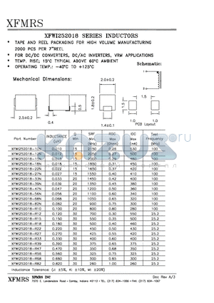 XFWI252018-R27 datasheet - SERIES INDUCTORS