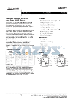 ISL28236FUZ datasheet - 5MHz, Dual Precision Rail-to-Rail Input-Output (RRIO) Op Amp