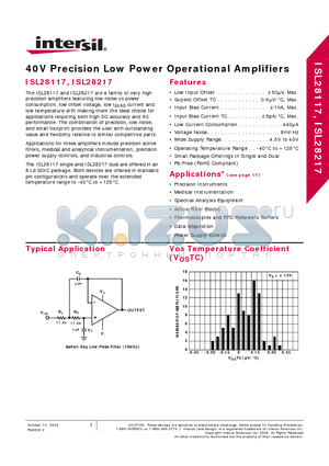 ISL28217FBZ datasheet - 40V Precision Low Power Operational Amplifiers