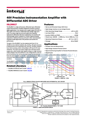 ISL28617FVZ datasheet - 40V Precision Instrumentation Amplifier with Differential ADC Driver