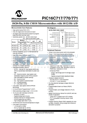 PIC16C770-20I/P datasheet - 18/20-Pin, 8-Bit CMOS Microcontrollers with 10/12-Bit A/D