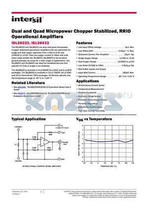 ISL28233_1012 datasheet - Dual and Quad Micropower Chopper Stabilized, RRIO Operational Amplifiers