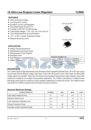 TJ3940S-1.2V-3L datasheet - 1A Ultra Low Dropout Linear Regulator