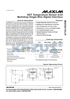 MAX6575L datasheet - SOT Temperature Sensor with Multidrop Single-Wire Digital Interface