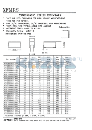 XFWIC565050-101 datasheet - XFWIC565050 SERIES INDUCTORS