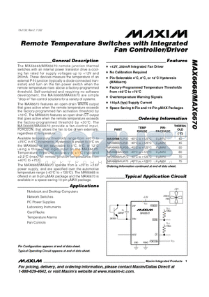 MAX6670AUB45 datasheet - Remote Temperature Switches with Integrated Fan Controller/Driver