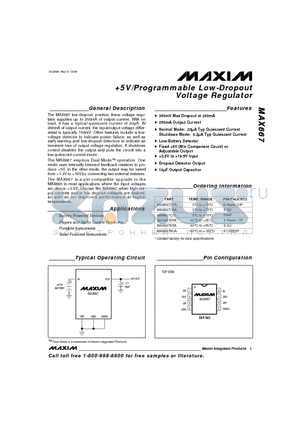 MAX667CPA datasheet - 5V/Programmable Low-Dropout Voltage Regulator