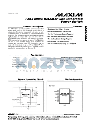 MAX6684ESA datasheet - Fan-Failure Detector with Integrated Power Switch
